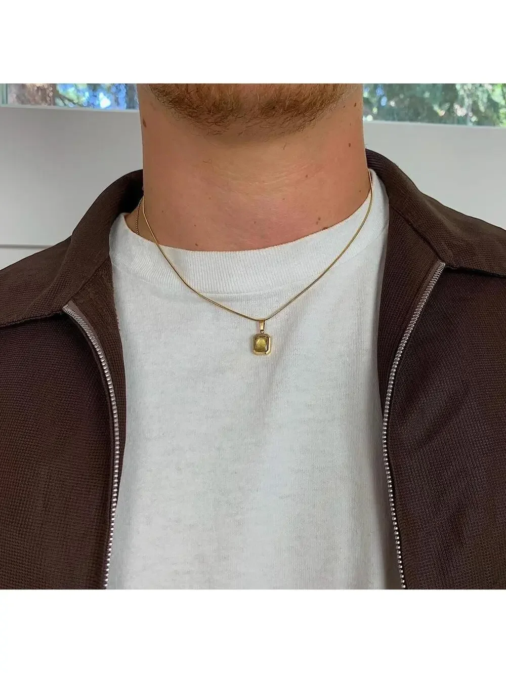Vintage Classy Gold Rope Chain Bronze jewel opal pendant necklace. Gold Plated